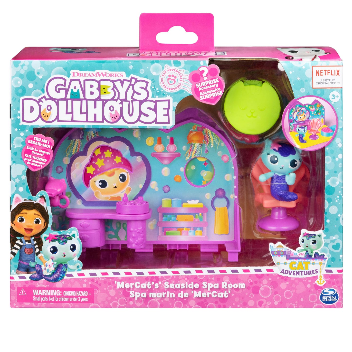 Gabby’s Dollhouse, MerCat’s Spa Room Playset, with MerCat Toy Figure, Surprise Toys and Dollhouse Furniture, Kids Toys for Girls & Boys 3+
