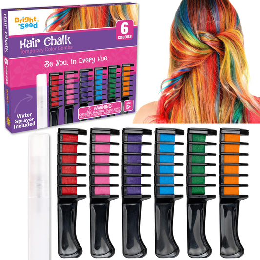 Bright Seed Washable Hair Chalk for Girls – Temporary Hair Color Set of 6, Fun Makeup & Craft Kit, Great Birthday Gift for Kids & Teens 5–13