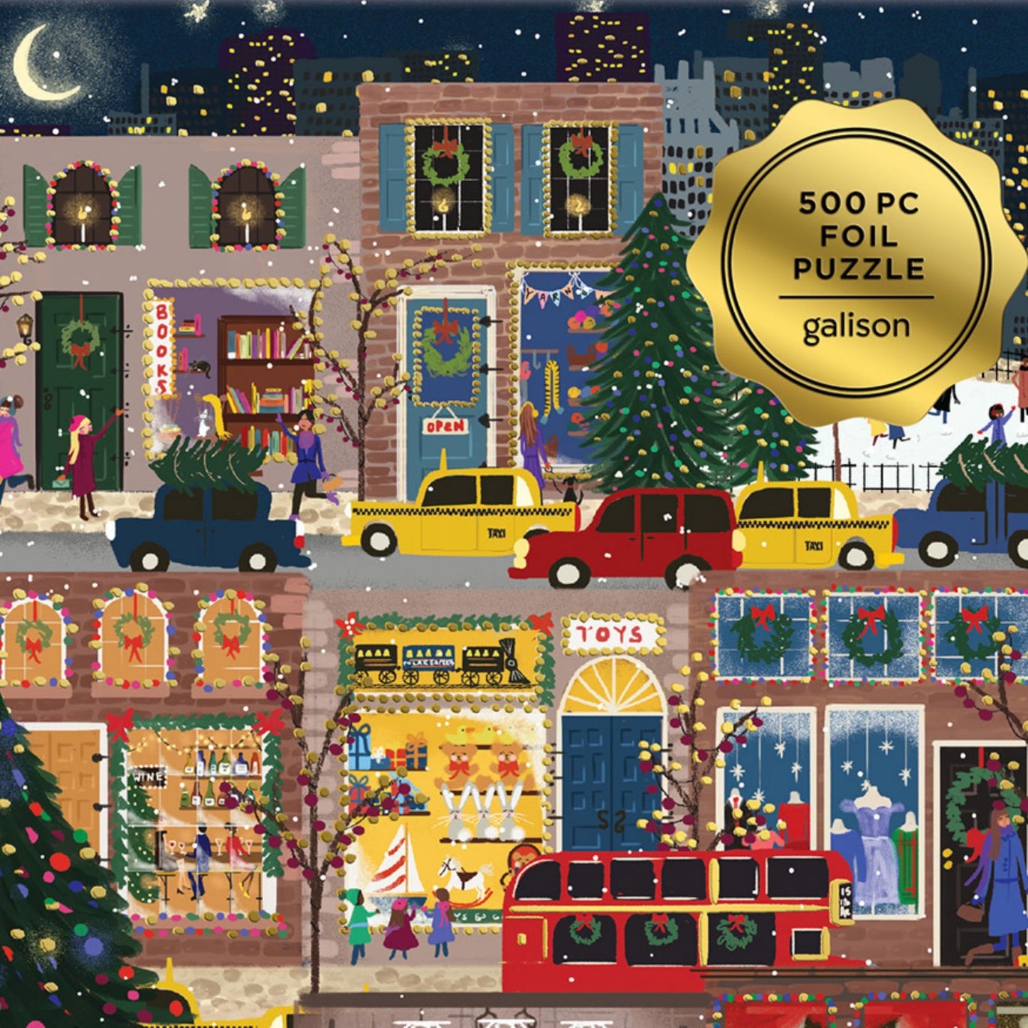 Galison Winter Lights 500-Piece Foil Puzzle – Festive City Holiday Jigsaw by Joy Laforme, Sturdy Pieces, Fun Family Gift