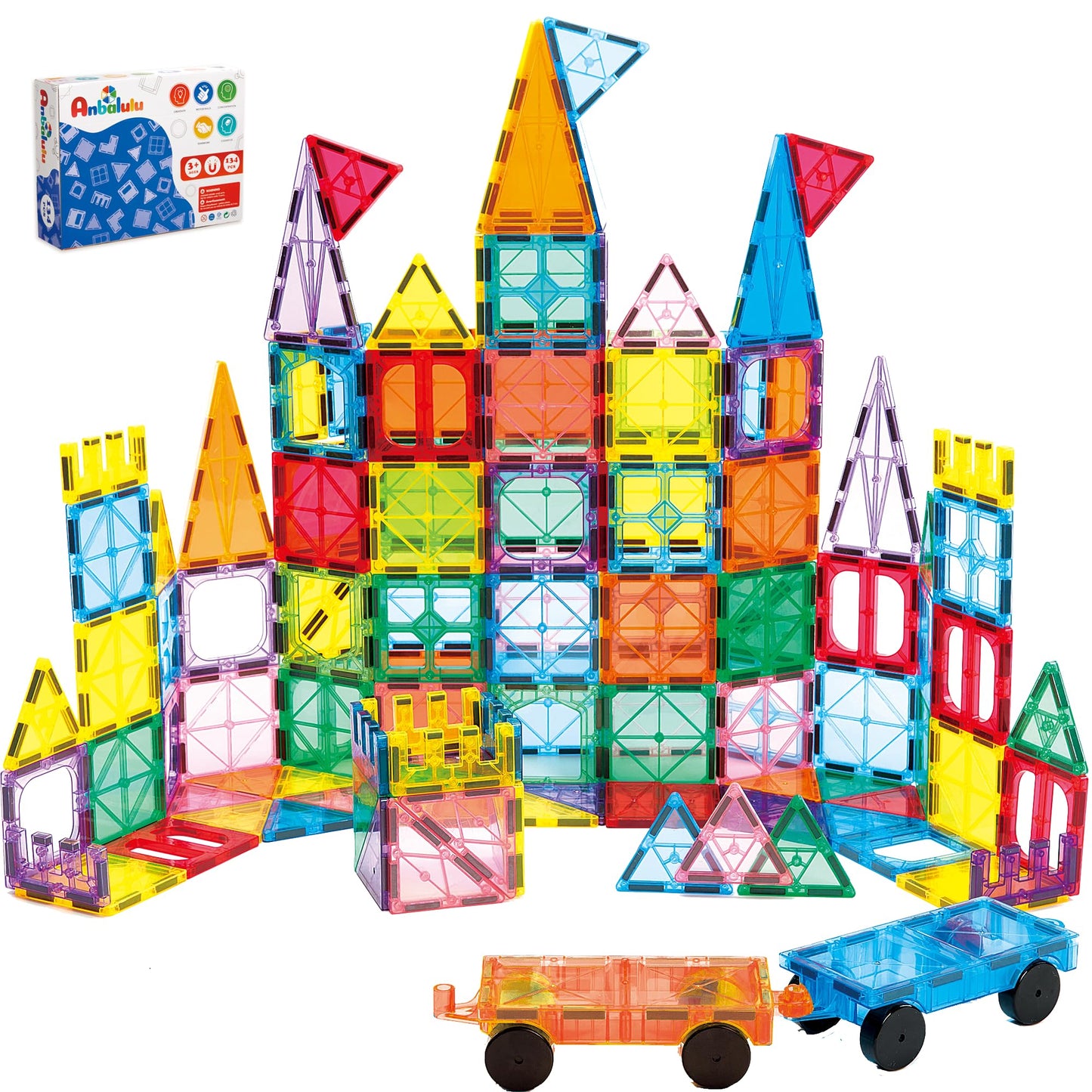 Anbalulu Magnetic Building Tiles, 134PCS Large Magnet Building Set,Magnetic Blocks, 3D STEM Stacking Toys, Magnets Toy for Kids Boys Girls