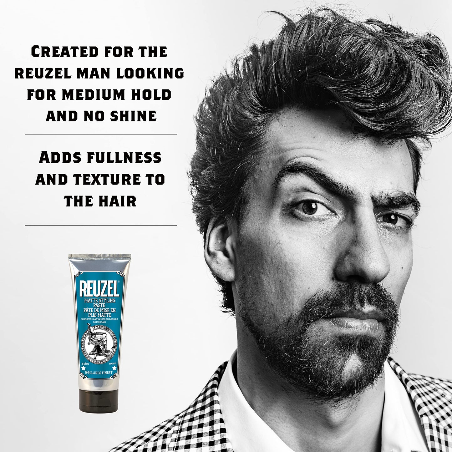 REUZEL Matte Styling Paste 3.38 oz | Medium Hold, Matte Finish | Adds Fullness & Texture | Lightweight, Flexible Hold for All Hair Types