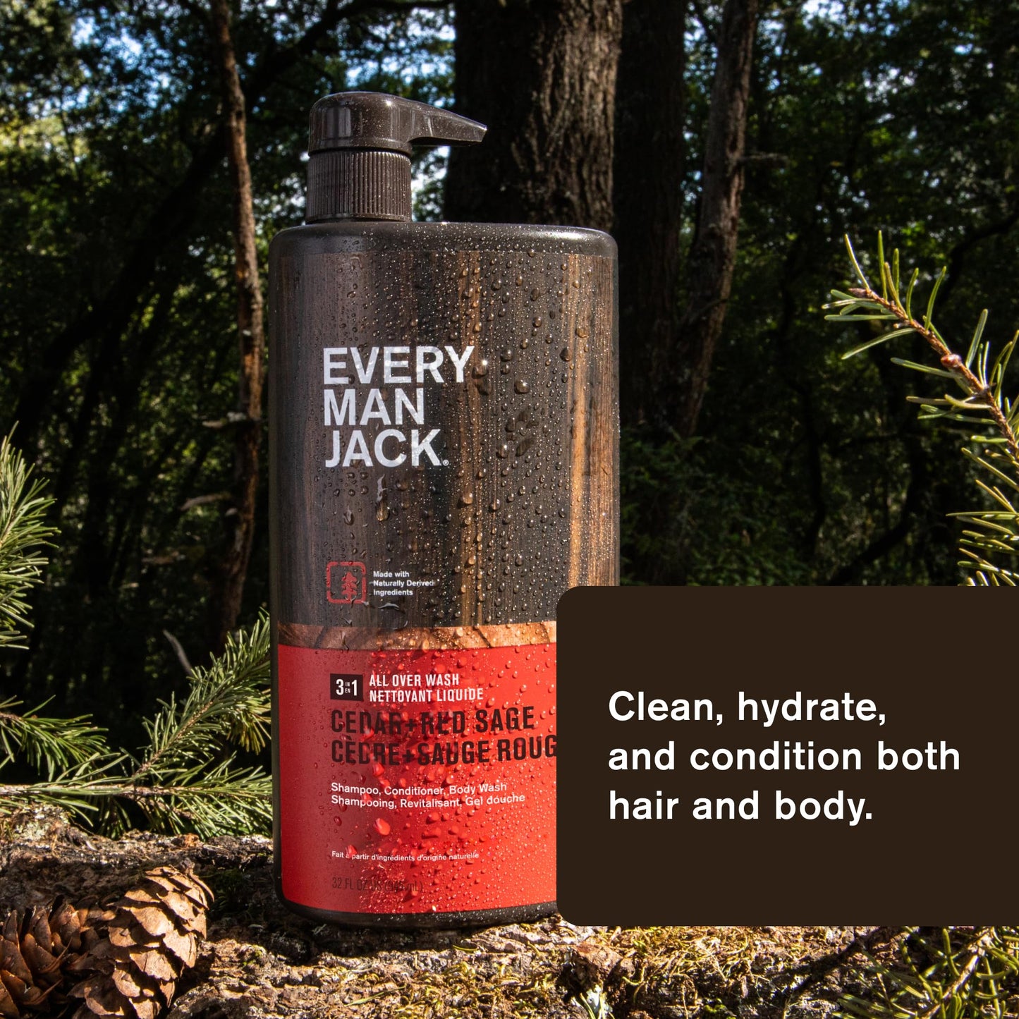 Every Man Jack Cedar + Red Sage 3-in-1 All Over Wash for Men – Cleanses, Nourishes & Protects Skin & Hair with Aloe & Soy Proteins – 2 Pack