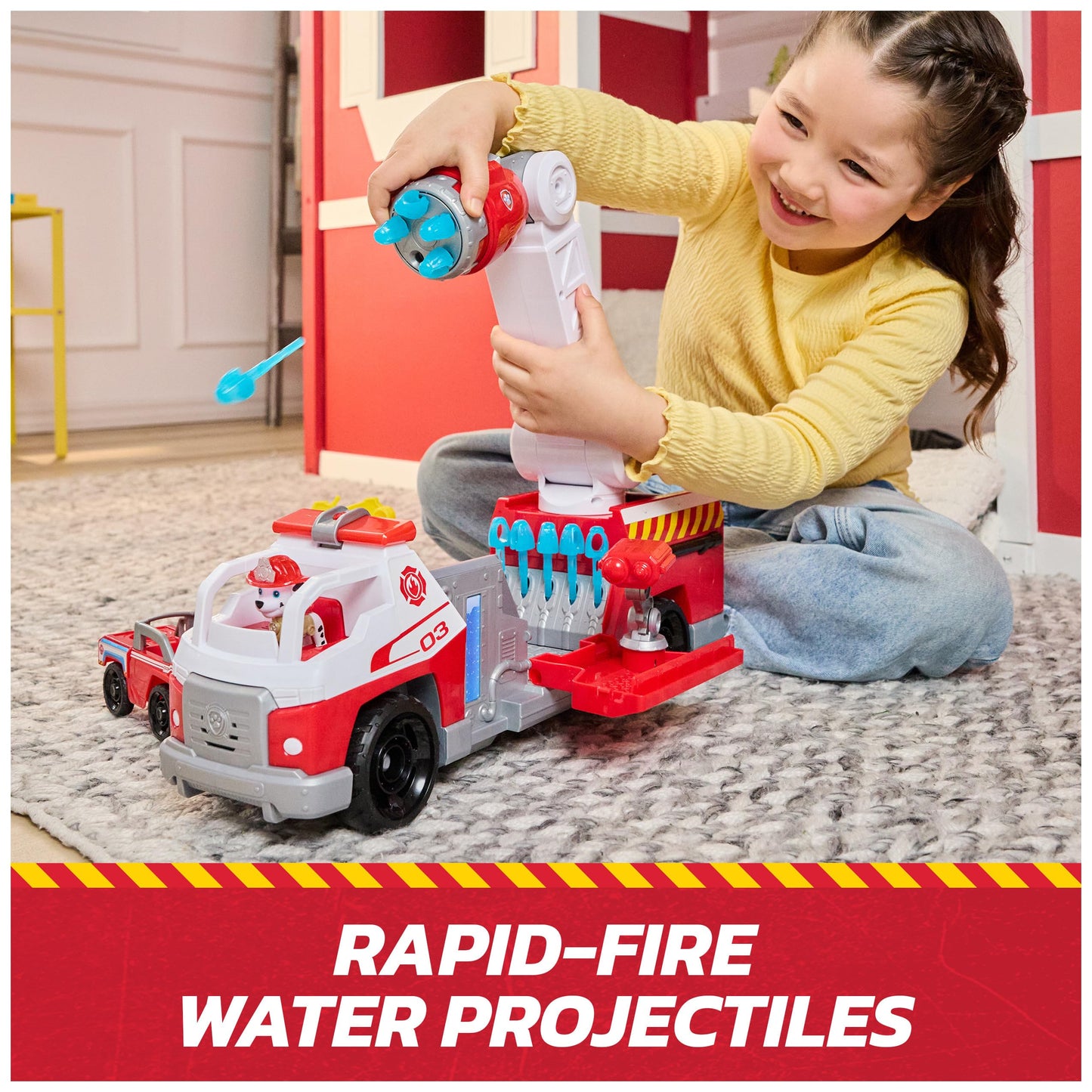 Paw Patrol Fire Rescue: Rapid Reload Fire Truck with Marshall Figure, Quick-Fire Launcher, Lights & Sounds, Kids Toys for Boys & Girls Ages 3 and Up