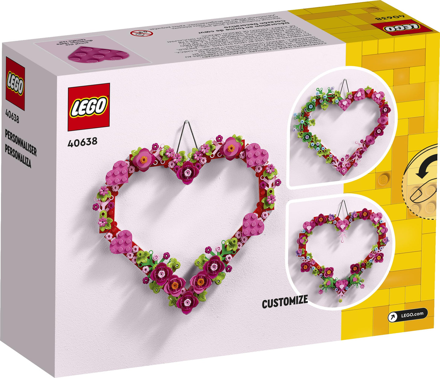 LEGO Heart Ornament Set, Ages 9+ – Fun DIY Building Toy for Kids, Girls & Boys, Arts & Crafts Gift, Wall Display Decoration 40638