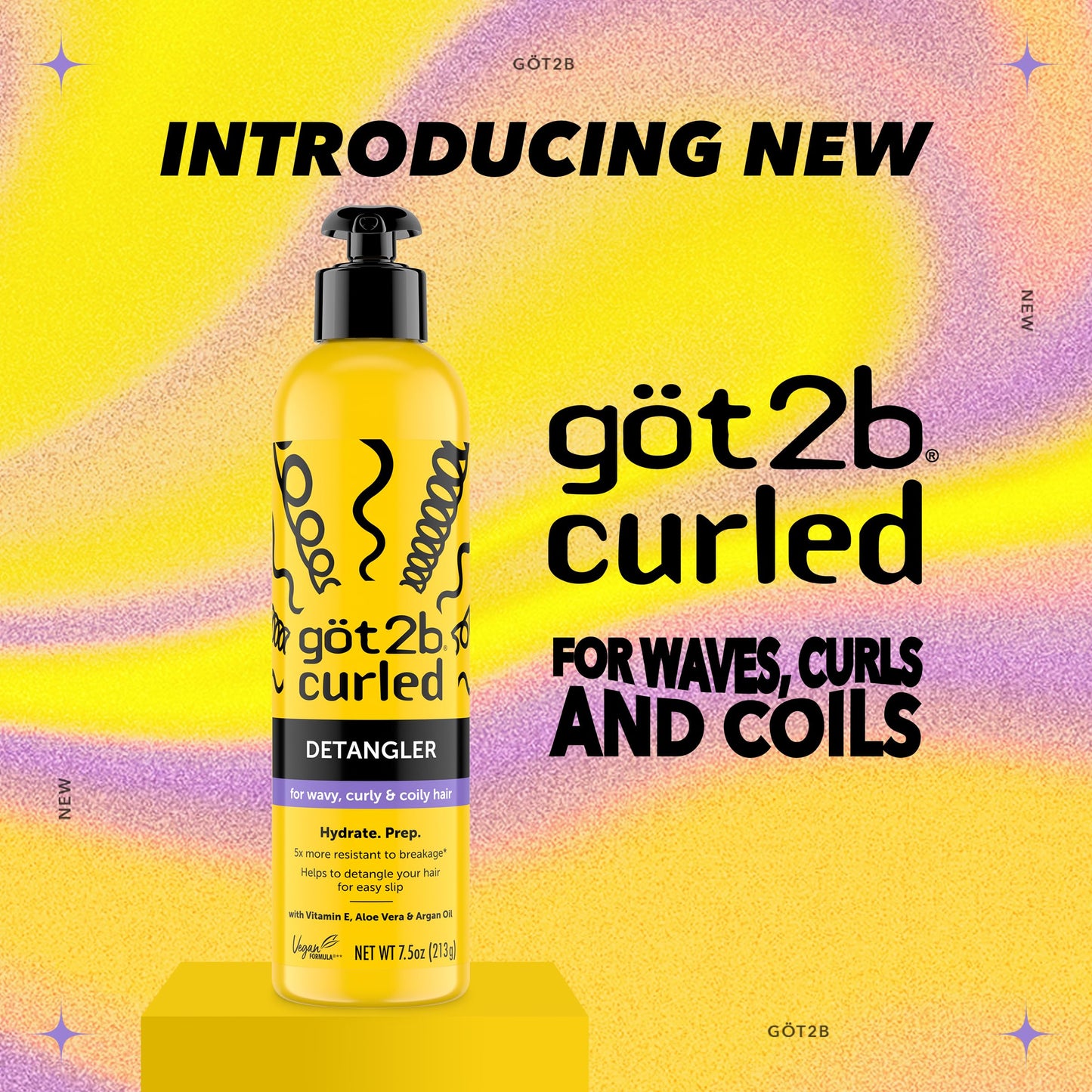 Got2b Curled Detangler, 7.5oz, for all curl types, wavy, curly & coily hair, helps to detangle your hair for easy slip