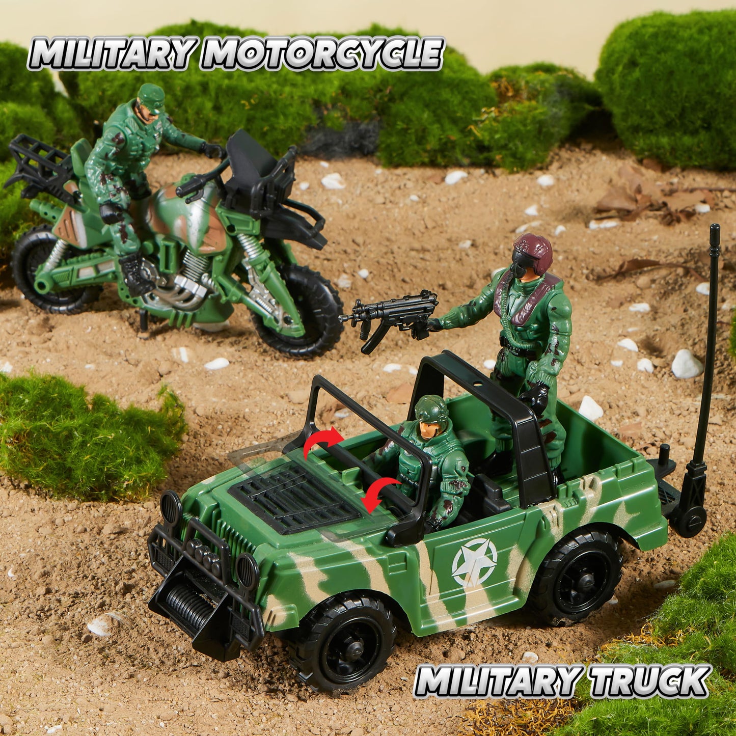 JOYIN 10-in-1 Military Helicopter Toys Set with Light, Sound, Trucks, Boat, Bike, Army Men, Weapons - Christmas Birthday Party Gifts for Kids