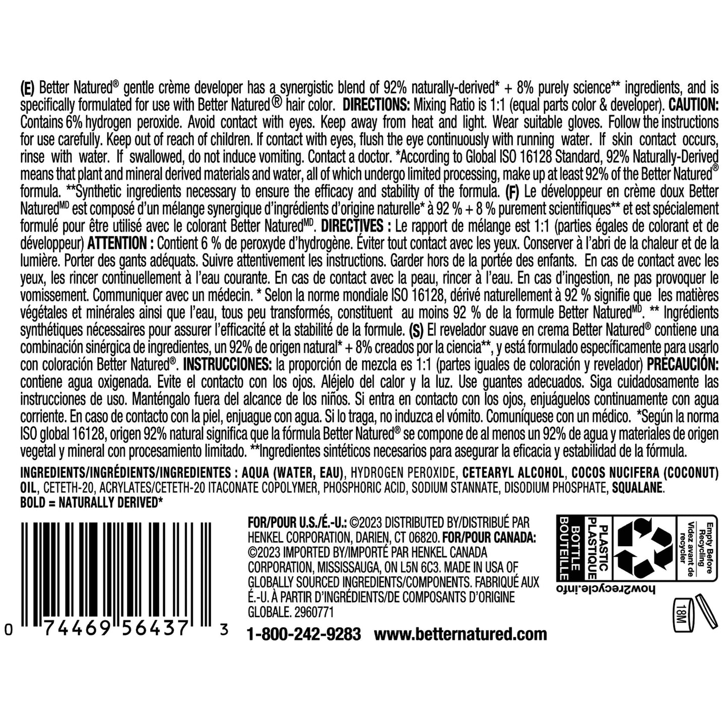 Better Natured 20 Volume Gentle Creme Hair Developer | For Professional Salon Coloring | Lightening & Gray Coverage | Long Lasting Color | 4 Fl Oz