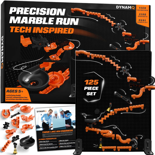 Precision Marble Run 125-Piece STEM Building Kit - 3D Marble Maze Construction Game for Kids 5+ & Adults, Educational Science Toy Gift