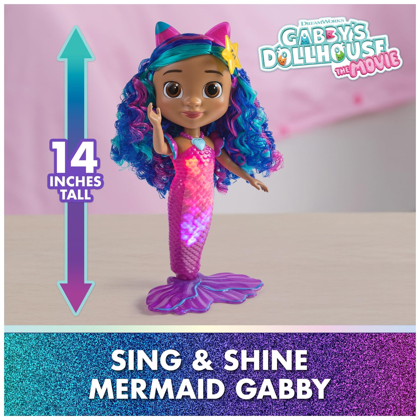 Gabby's Dollhouse: The Movie, Sing & Shine Mermaid Gabby, Waterproof Mermaid Doll with Lights & Sounds, Kids Toys for Girls & Boys Ages 3 and Up