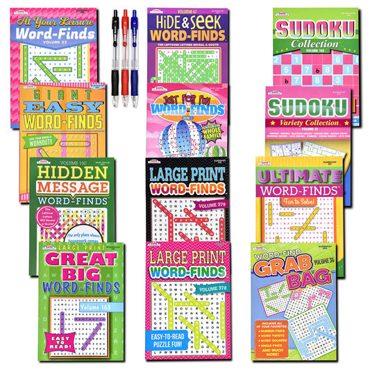 12-Pack 950+ Sudoku Book, Sudoku Puzzles for Adults, Large WordSearch Puzzle for Adults, Aging Seniors Brain Stimulation Activity Book (Variety Pack Bulk), Paperback - Large 8x10