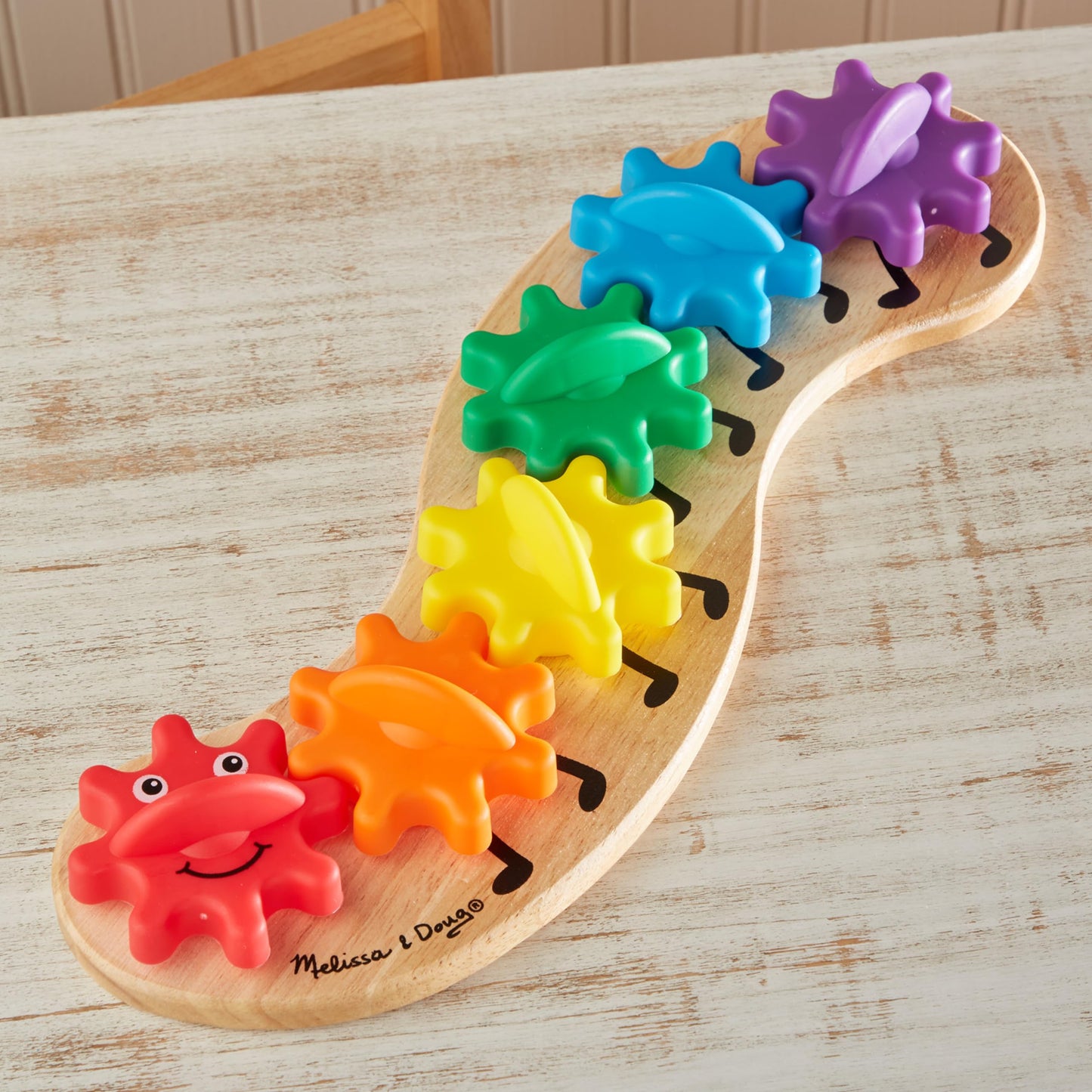 Melissa & Doug Rainbow Caterpillar Gear Toy with 6 Interchangeable Gears
