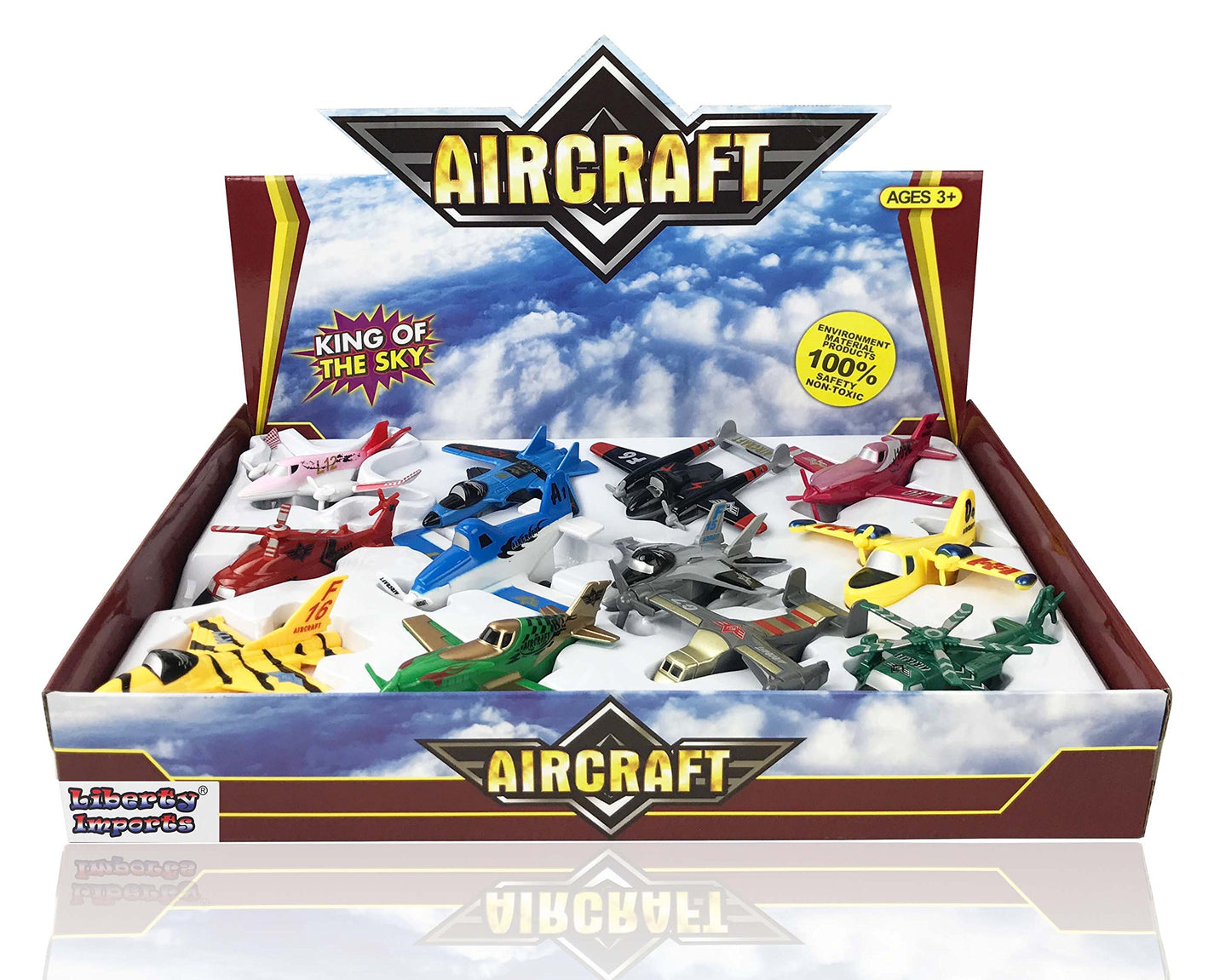 Liberty Imports Pull Back Airplanes Toy Set – 12 Pack of Jets, Bombers, Helicopters & Planes for Kids, Toddlers, Party Favors & Gifts