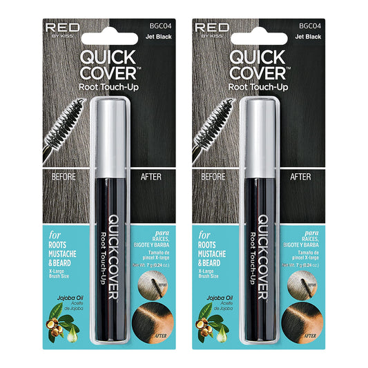 RED by KISS Quick Cover Root Touch Up Rescue (Jet Black, 2 Pack) – Water-Resistant Gray Concealer for Hair, Beard & Mustache with Jojoba Oil