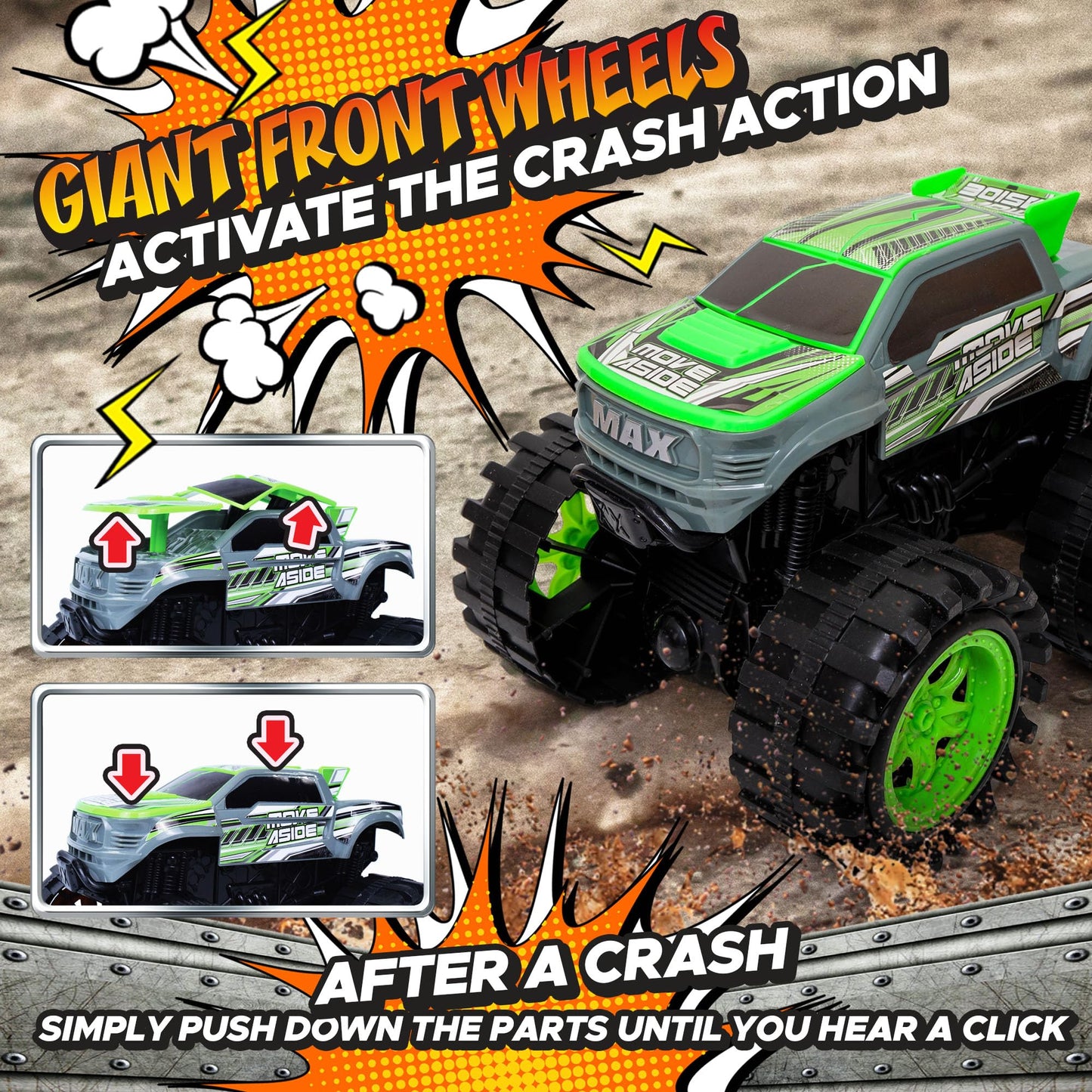 Exploding Monster Truck Toy with Crash Sounds & Lights, 8.7” Smash & Go Truck for Boys Kids 3-7+ | Toddler Gift for 3 Year Olds