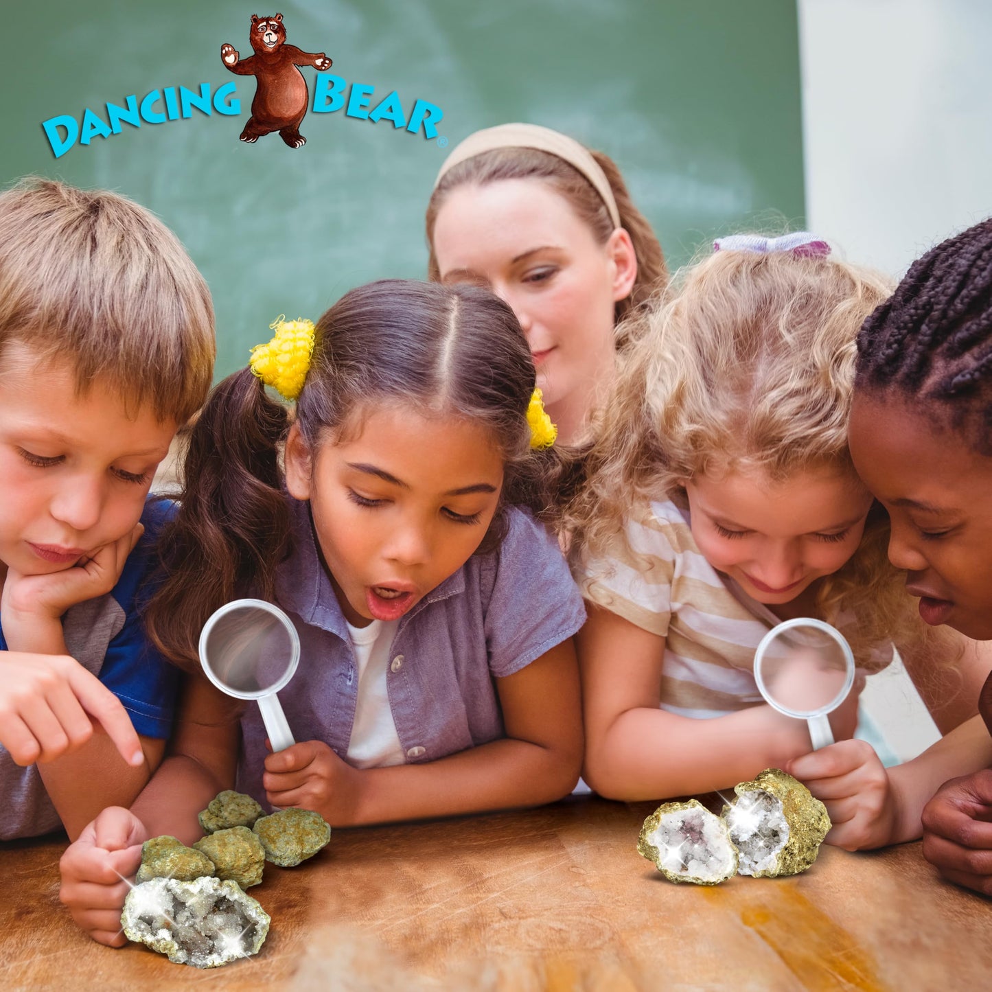 DANCING BEAR 25 Medium Geodes 1–1.5" – 90% Hollow, Break to Discover Crystals Inside! Includes Educational Info, Party Favors & Prizes