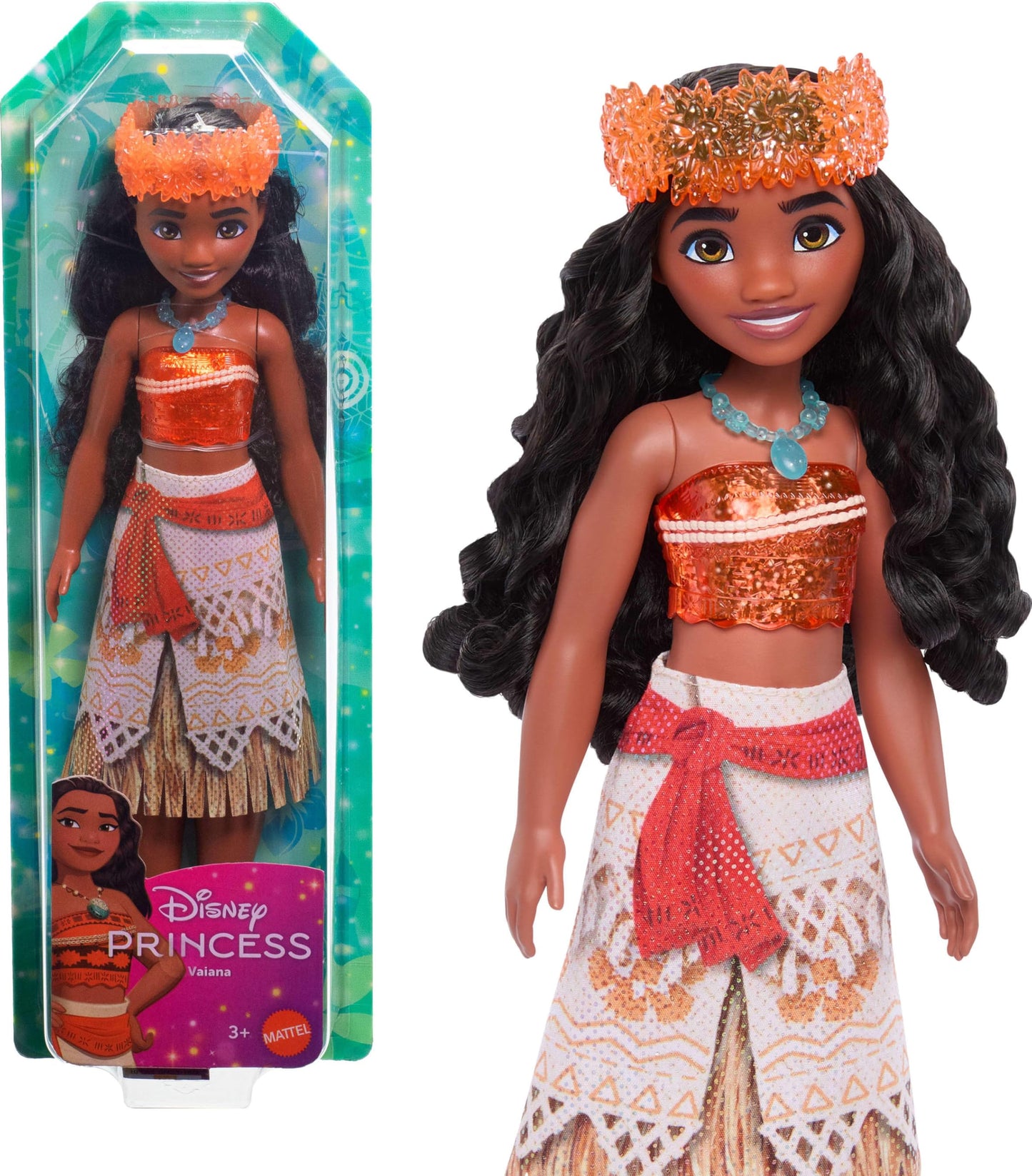 Mattel Disney Princess Moana Doll in Sparkling Fashion with Removable Skirt, Headband and Necklace, Posable & Collectible, Inspired by Movie