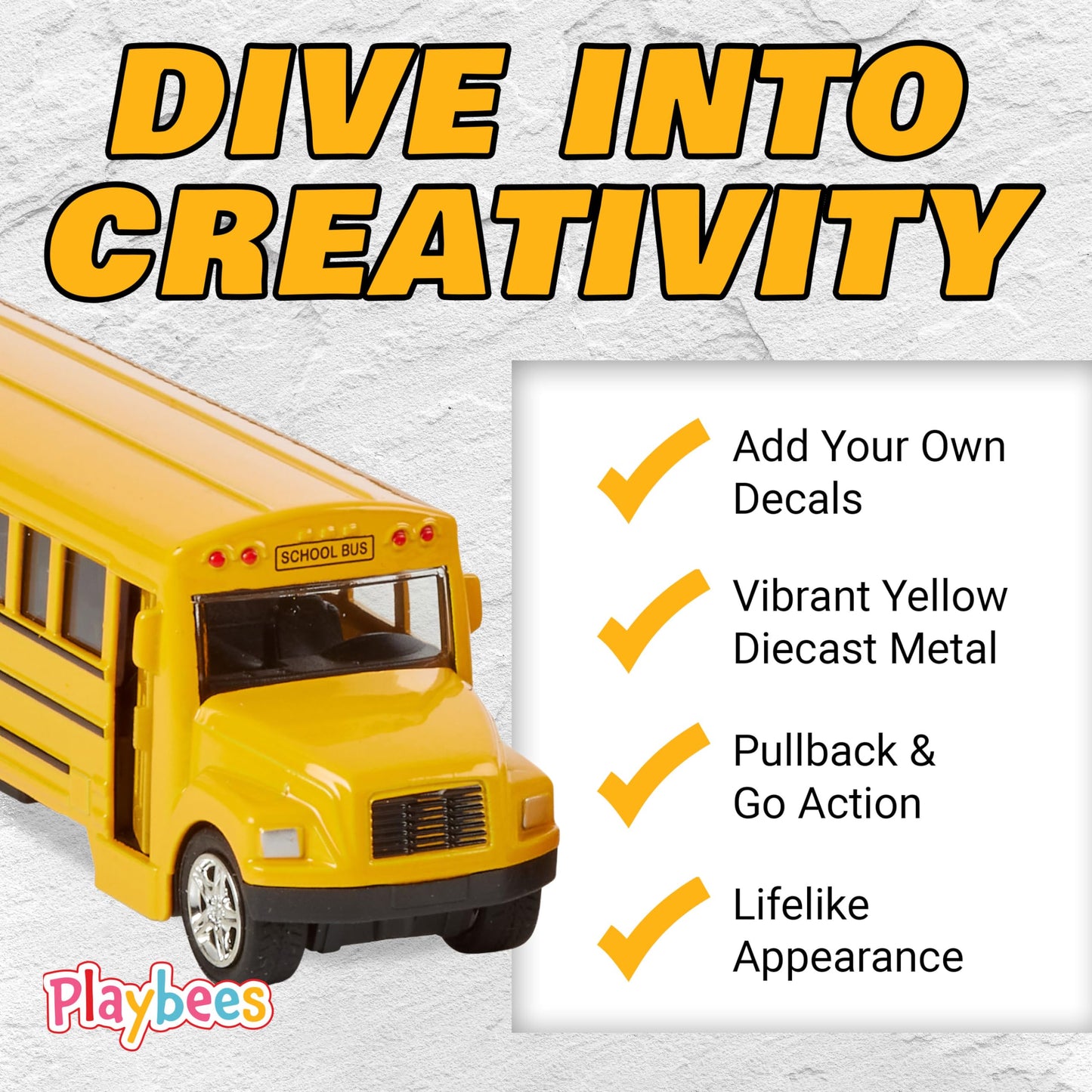 Playbees 6-Inch Long-Nose School Bus Die-Cast Toy Car with Pullback Action, Opening Doors & Realistic Design – Gift for Boys & Girls