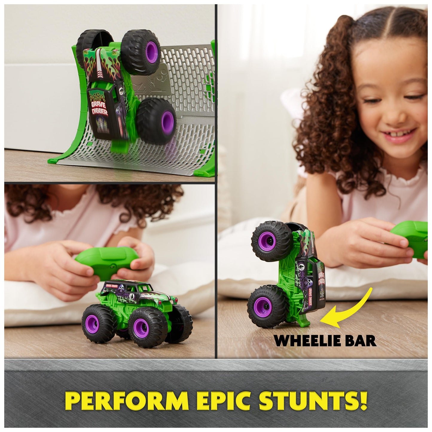 Monster Jam, Official Grave Digger Remote Control Monster Truck with Ramp, Small 1:64 Scale RC Cars Kids Toys for Boys and Girls Ages 3 4 5 6 and up