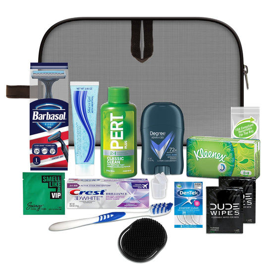 Convenience Kits International Men’s Premium 15-Piece Assembled Travel Kit Featuring: Gillette and Barbasol Shave Products