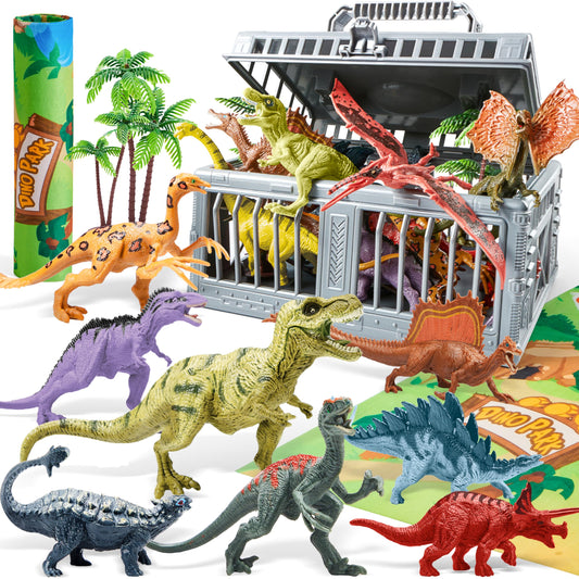 JOYIN Dinosaur Toy Set with 19 PCS Realistic Dinosaurs, Trees, Play Mat & Storage Cage – Fun Educational Gift for Kids Ages 3-5
