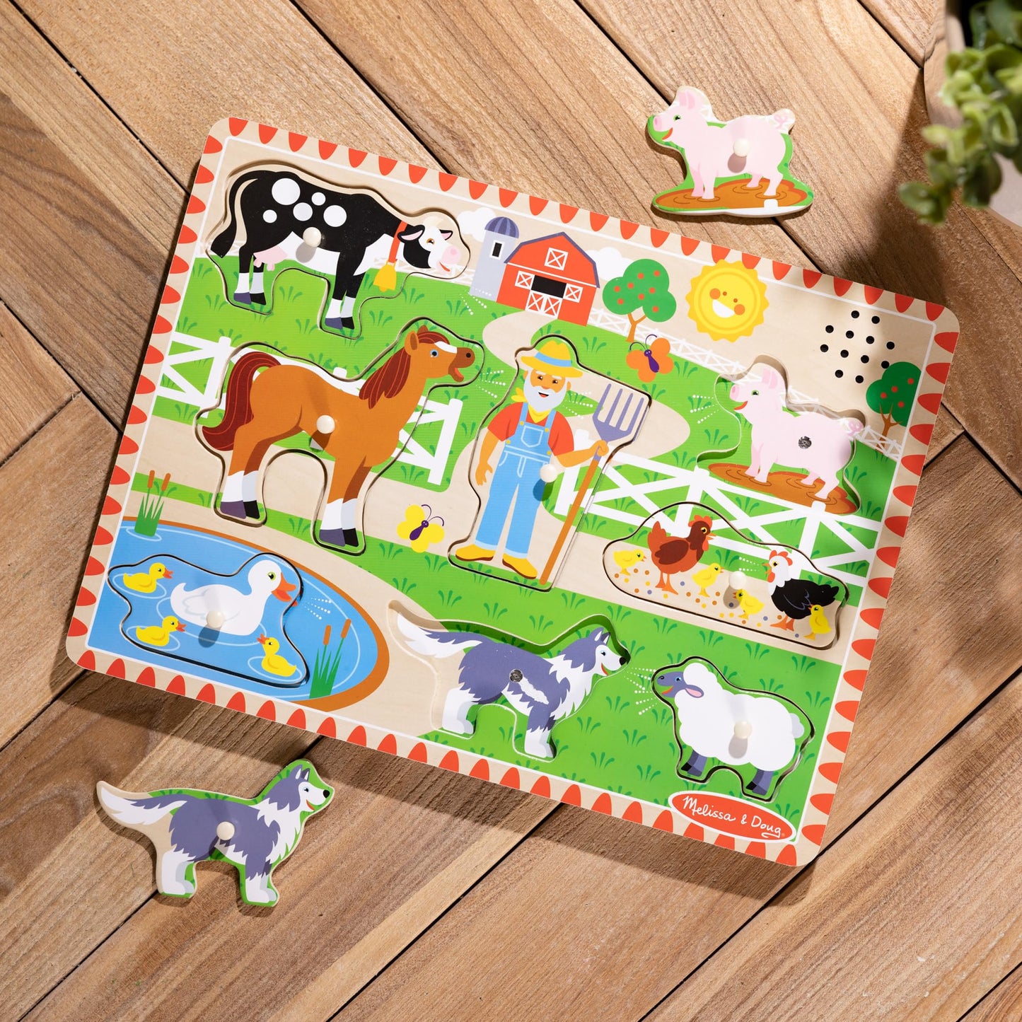 Melissa & Doug Old MacDonald’s Farm Sound Puzzle – 8-Piece Wooden Peg Puzzle with Light-Activated Music, Learning Toy for Toddlers Ages 2+