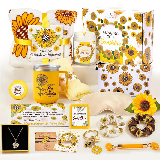 18Pcs Sunflower Gift Basket for Women – Unique Birthday, Friendship & Get Well Soon Care Package – Sunshine Box for Best Friend or Sister