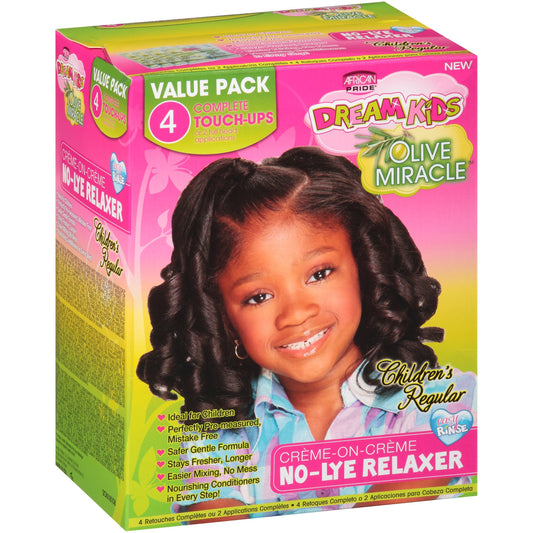 African Pride Dream Kids Olive Miracle Touch-Up Relaxer Kit Regular – Strengthens & Protects Hair with Olive Oil for Lasting Moisture, 1 Kit