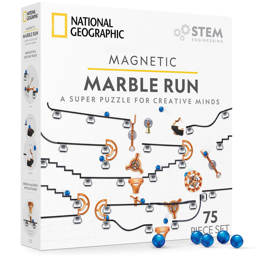 National Geographic Magnetic Marble Run - 75-Piece STEM Building Set with Magnetic Track, Trick Pieces & Marbles for Kids & Adults