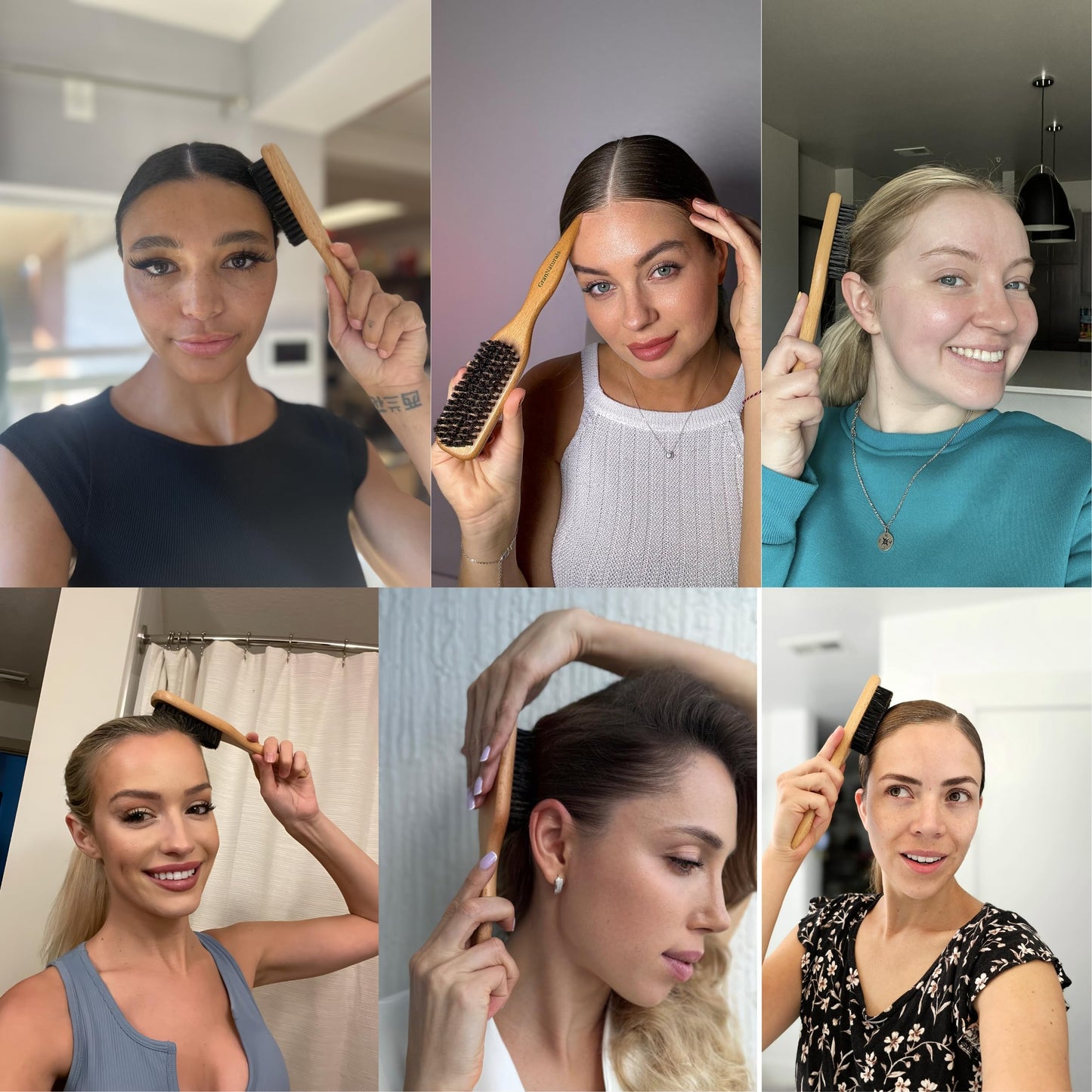 GranNaturals Boar Bristle Slick Back Brush for Sleek Ponytails & Buns – Smooths Flyaways, Baby Hairs & Edges, with Rat Tail for Parting