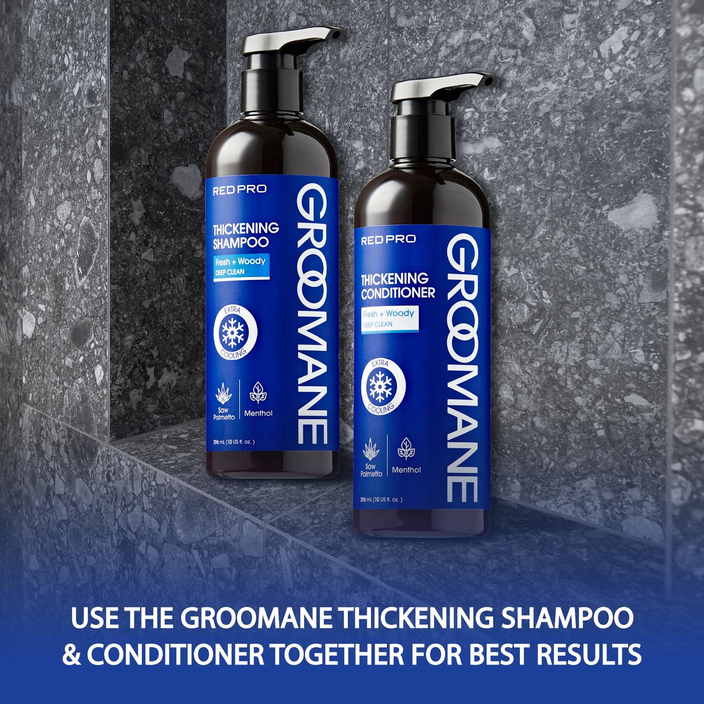 RED Pro GROOMANE Men’s Hair Conditioner with Biotin & Caffeine – Thickening, Anti-Hair-Loss, Scalp Moisturizer & Menthol Cooling, 12oz