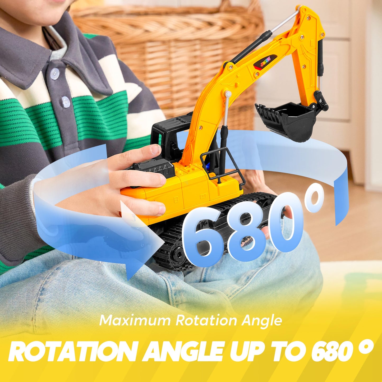 JOYIN 2.4GHz Remote Control Excavator Toy with Lights – RC Construction Vehicle for Boys Ages 3-12, Birthday & Christmas Gift