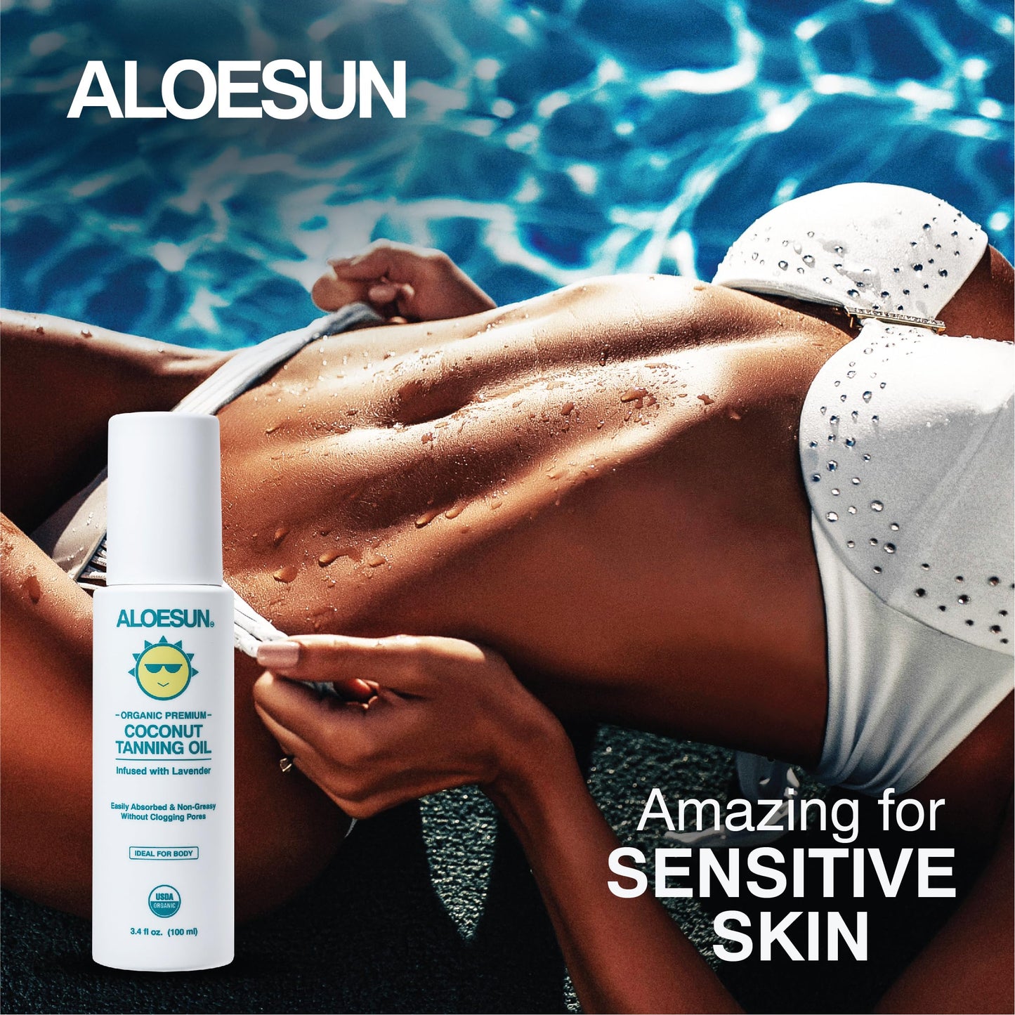 ALOESUN Organic Coconut Tanning Oil Spray 3.4 Oz – Deep Natural Tan Accelerator with Lavender Oil – Hydrating, Non-Greasy, Vegan & Travel-Friendly