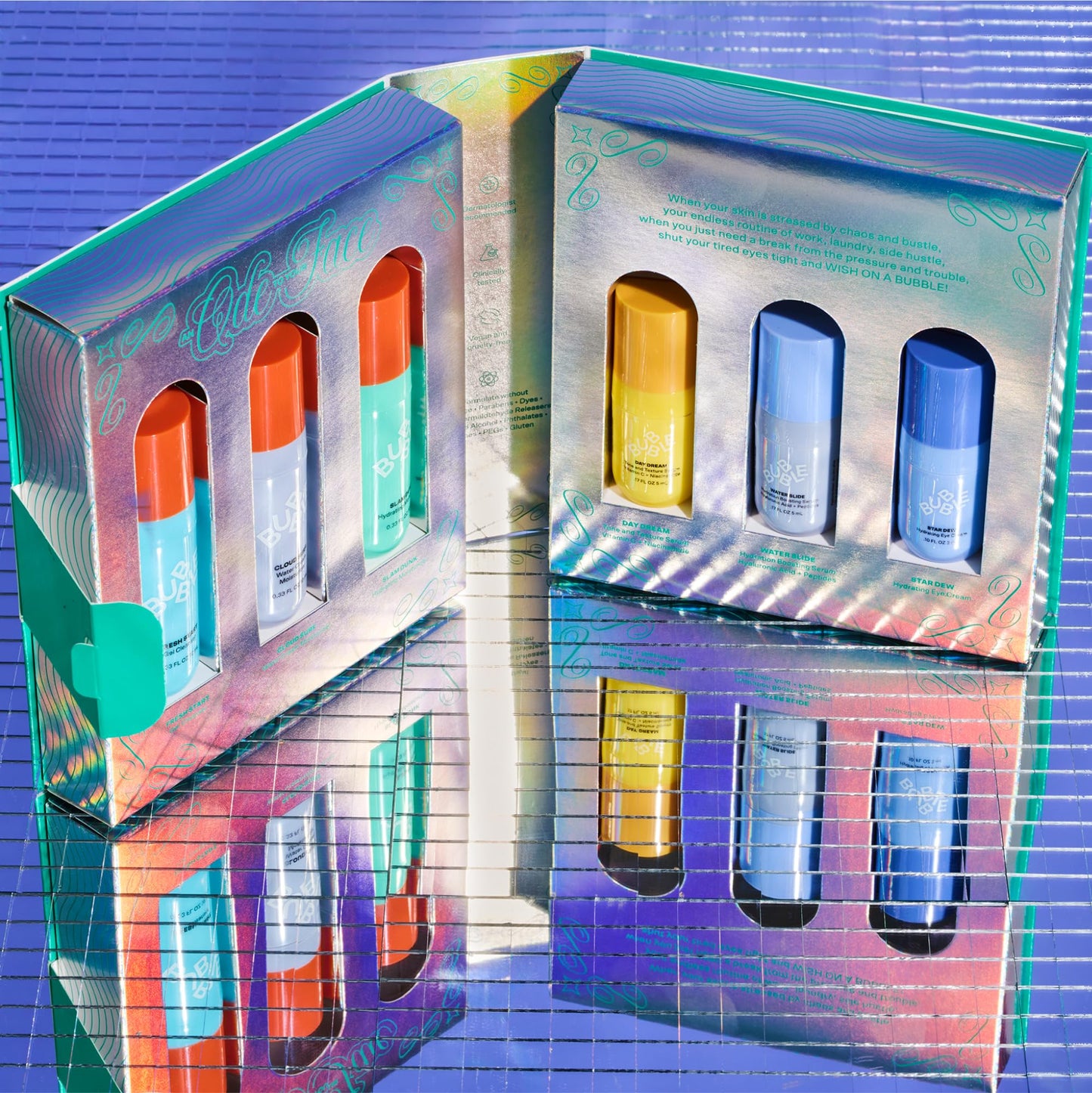 Bubble Skincare The Wish List Mini Gift Set – Travel Size Gel Cleanser, Vitamin C & Hyaluronic Serum, Eye Cream & Moisturizers (6pc)