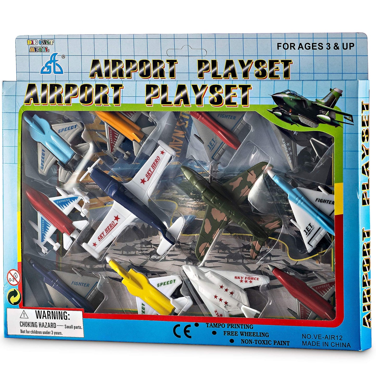 Airplane Toys 12-Pack Playset – Bomber, Military & F-16 Fighter Jets, Birthday Party Favors for Kids Boys & Girls (Styles May Vary)