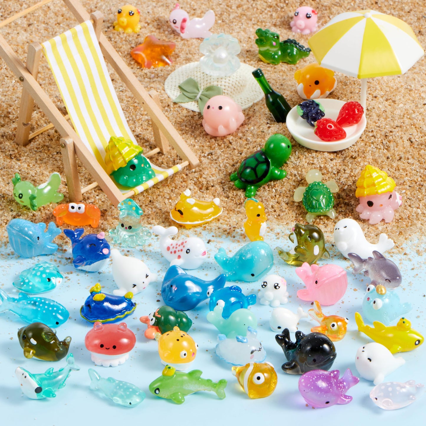 JOYIN 50-Pc Mini Ocean Animal Figures – Cute Resin Sea Creatures for Aquarium, Garden Decor, Slime Charms, DIY Crafts & Mini Scenes