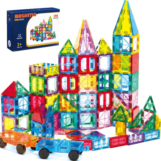 Ryoichi 138PCS Magnetic Building Tiles Set with 2 Cars, STEM Educational Construction Blocks & Montessori Learning Toys for Kids Ages 3-9+ Years