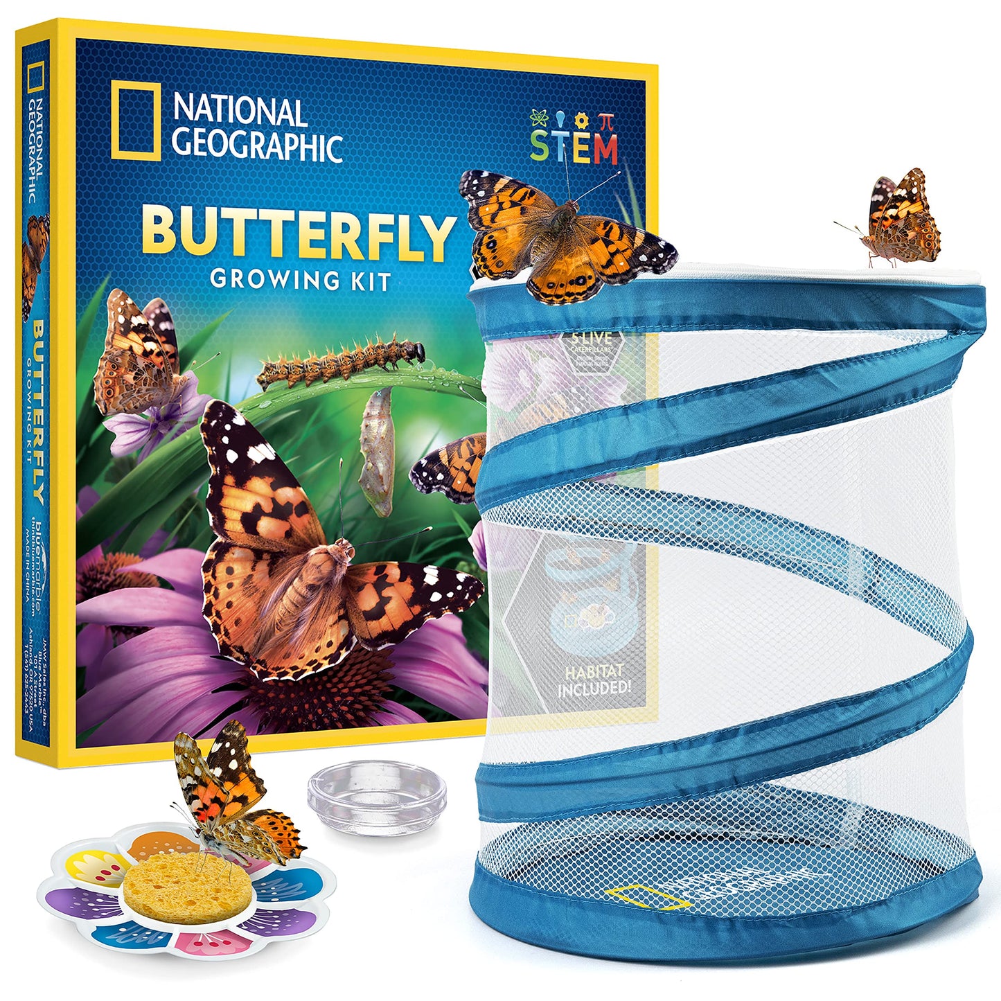 National Geographic Butterfly Growing Kit - Butterfly Habitat with Cage, Feeder & Voucher for 5 Caterpillars (S&H Not Included)
