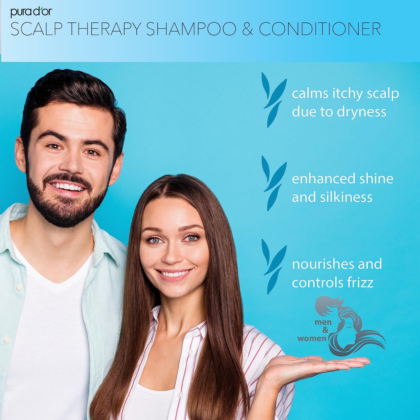 PURA D'OR Scalp Therapy Shampoo & Conditioner Set - Tea Tree, Peppermint, Argan Oil & Biotin - Hydrates, Soothes & Nourishes Dry, Itchy Scalp, 16oz x 2
