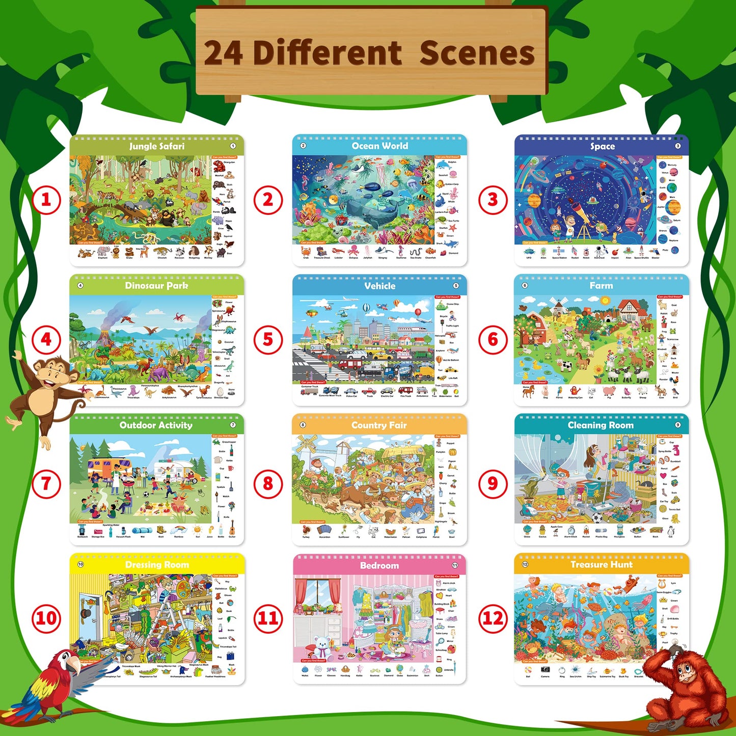 Elfew Search & Find Activity Book for Kids 3-8 | 24 Reusable Toddler Activities | Educational Travel Toy for Ages 4-6