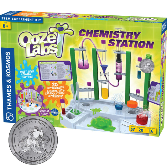 Thames & Kosmos Ooze Labs Chemistry Station Kit – 20 Fun Science Experiments with Safe Slime, Acids, Bases, Chromatography & More