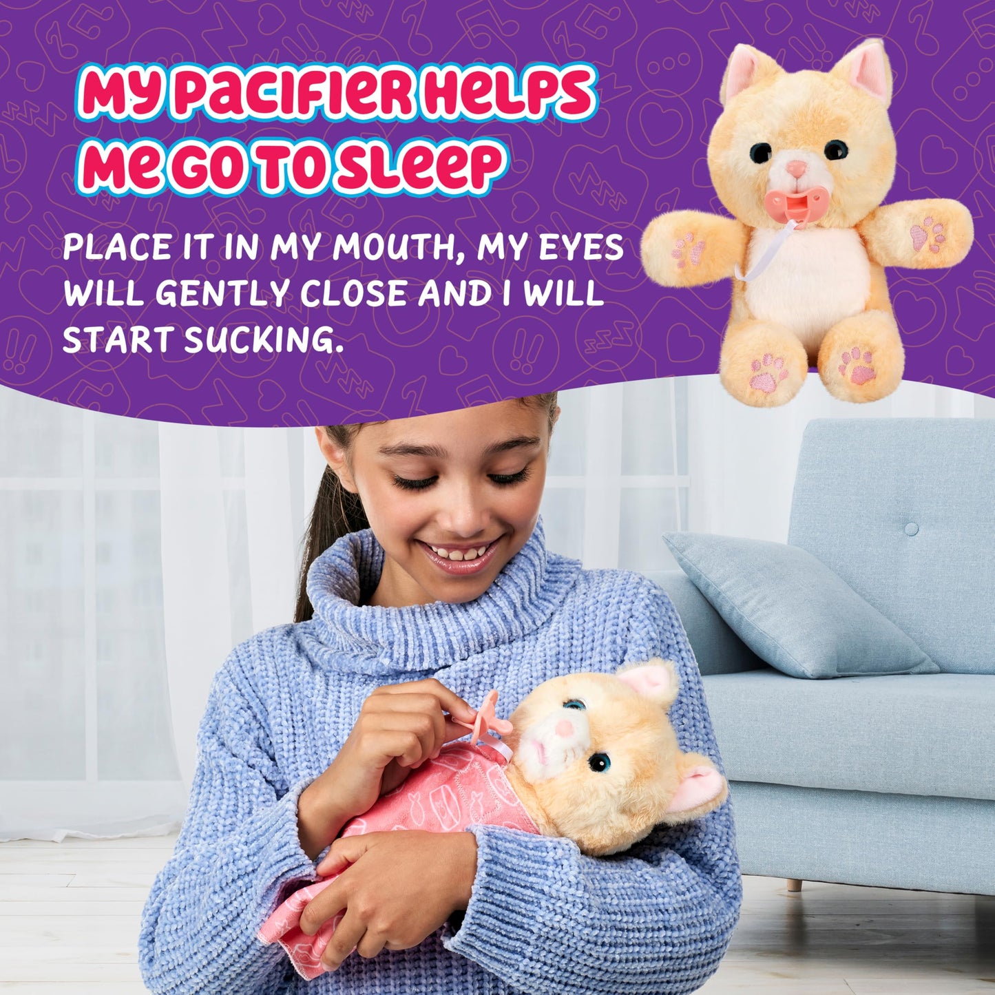 Little Live Pets Cozy Dozys Ginger The Pet Cat Toy, Interactive Plush Electronic Cat with 25+ Sounds, Soft Bedtime Kitty Toys for Kids of Ages 4+