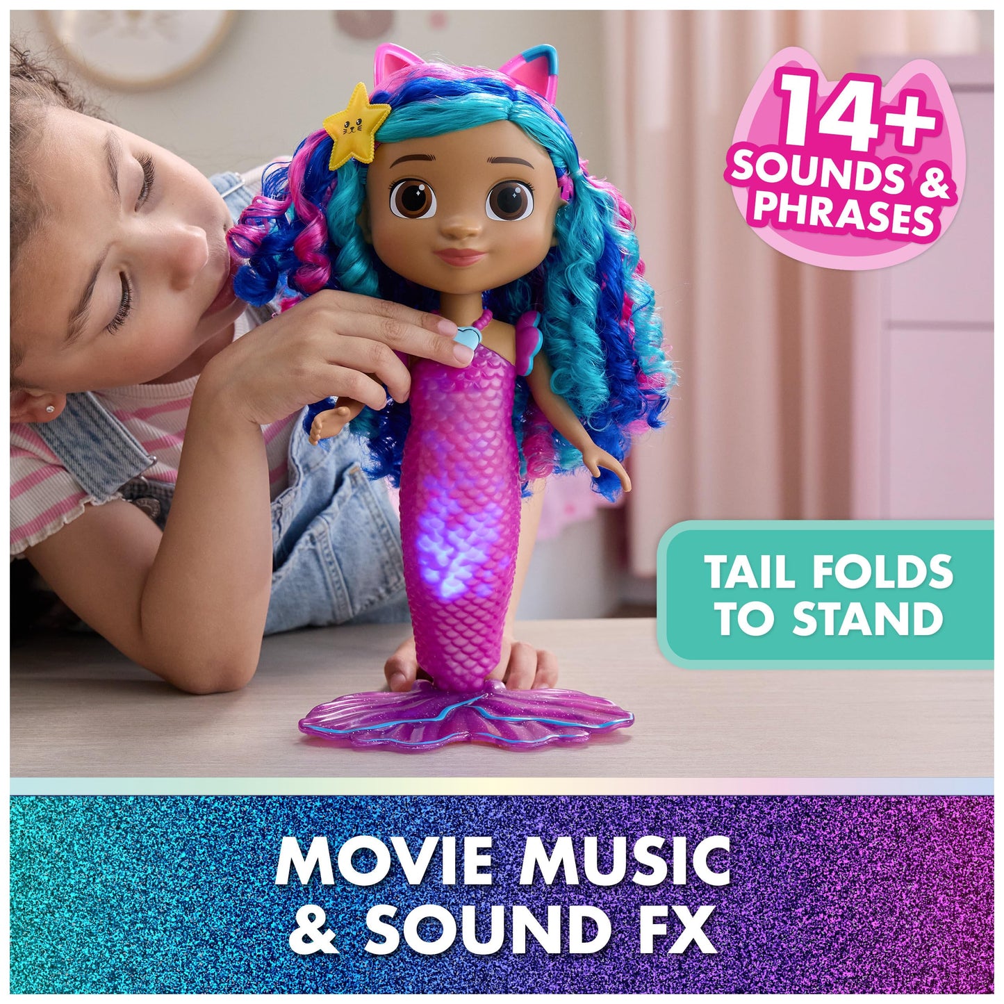 Gabby's Dollhouse: The Movie, Sing & Shine Mermaid Gabby, Waterproof Mermaid Doll with Lights & Sounds, Kids Toys for Girls & Boys Ages 3 and Up