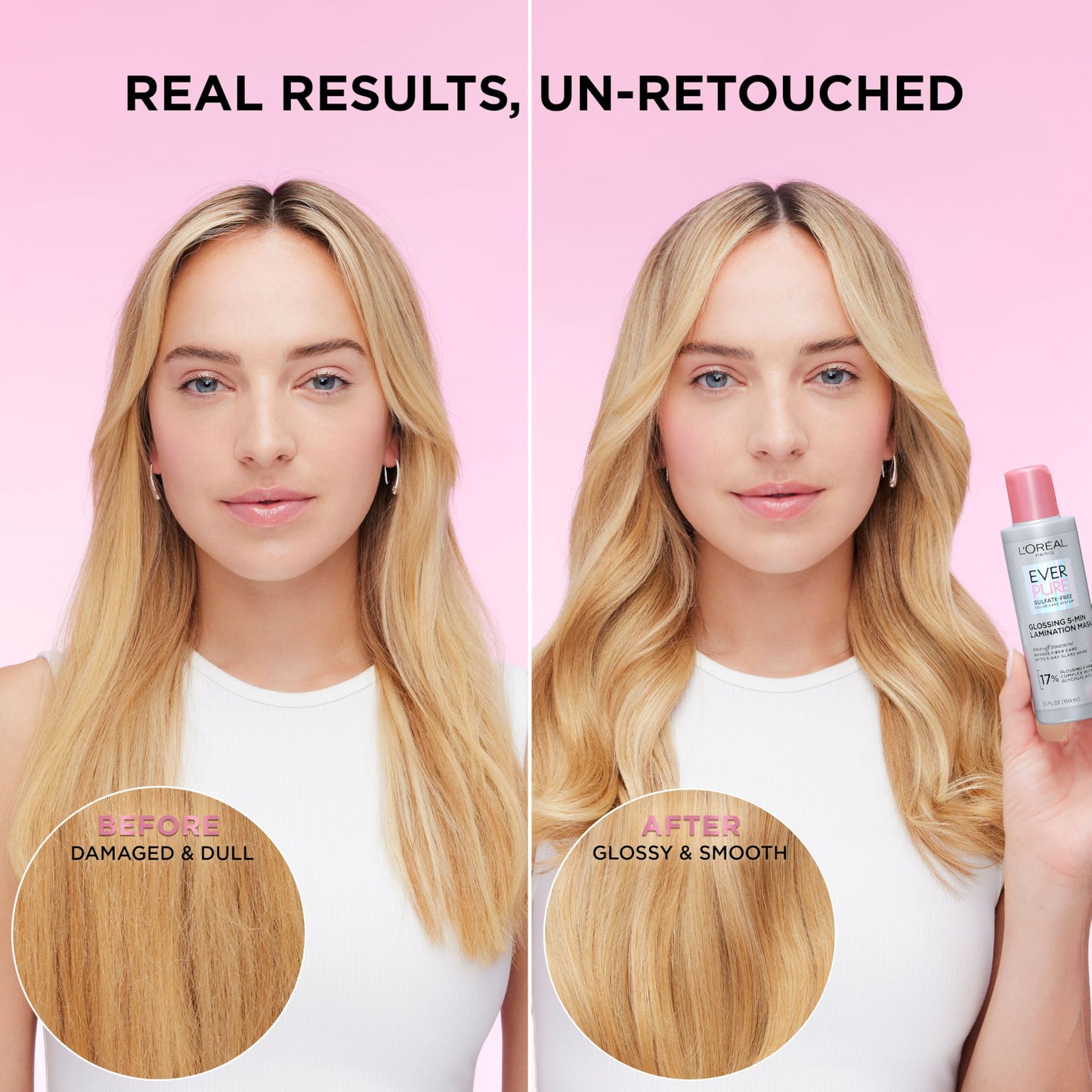 L'Oreal Paris EverPure Glossing Lamination Hair Mask with Glycolic Acid, Deep Treatment for Dull & Dry Hair, Lasting Shine & Smoothness, 5.1 Fl Oz