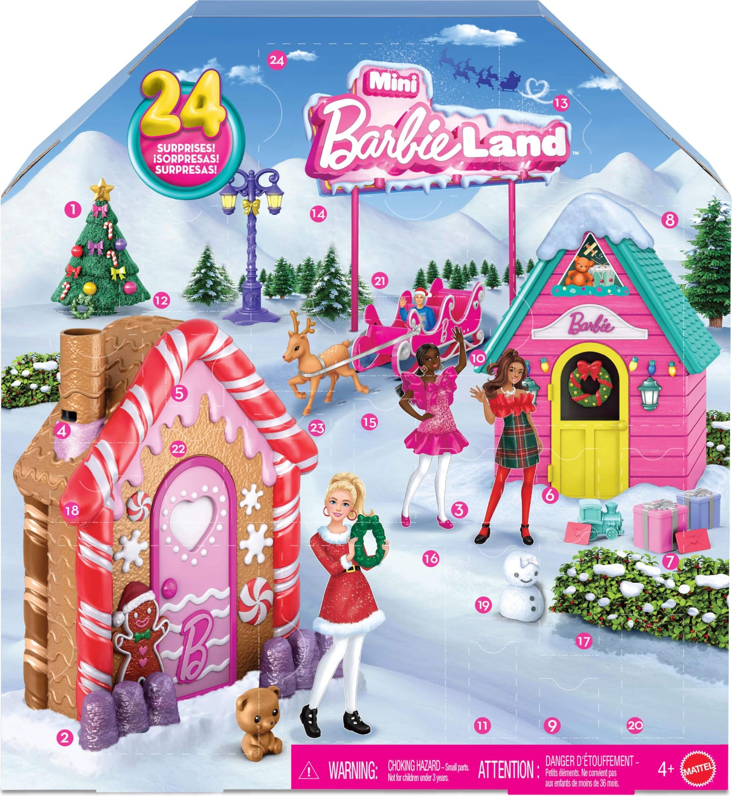 Barbie Mini Land Collectible Advent Calendar with 1.5-Inch Dolls & 24 Days of Surprises, Winter Village Play Areas for Storytelling Fun