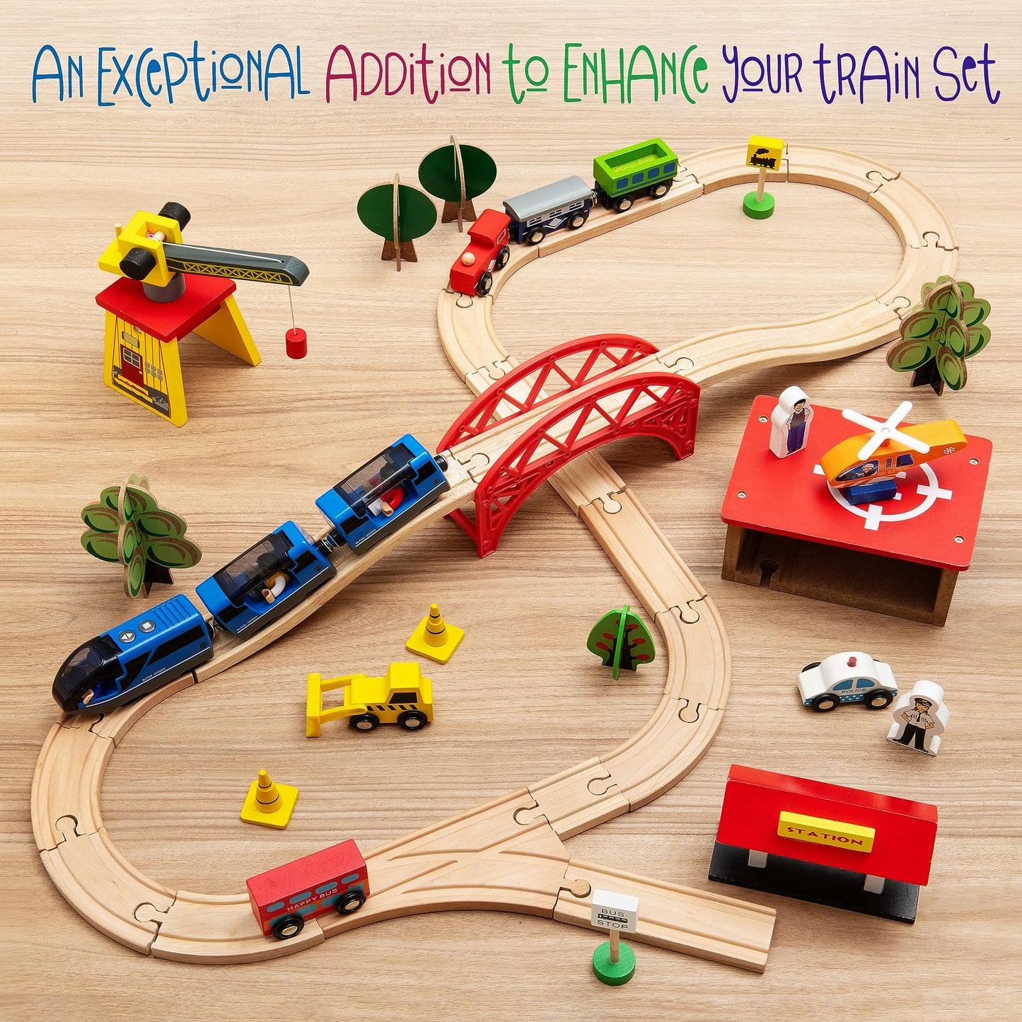 KipiPol Battery Operated Action Locomotive Train for Wooden Tracks, Magnetic Engine Compatible with Thomas & Brio Sets, Kids Ages 3-5+